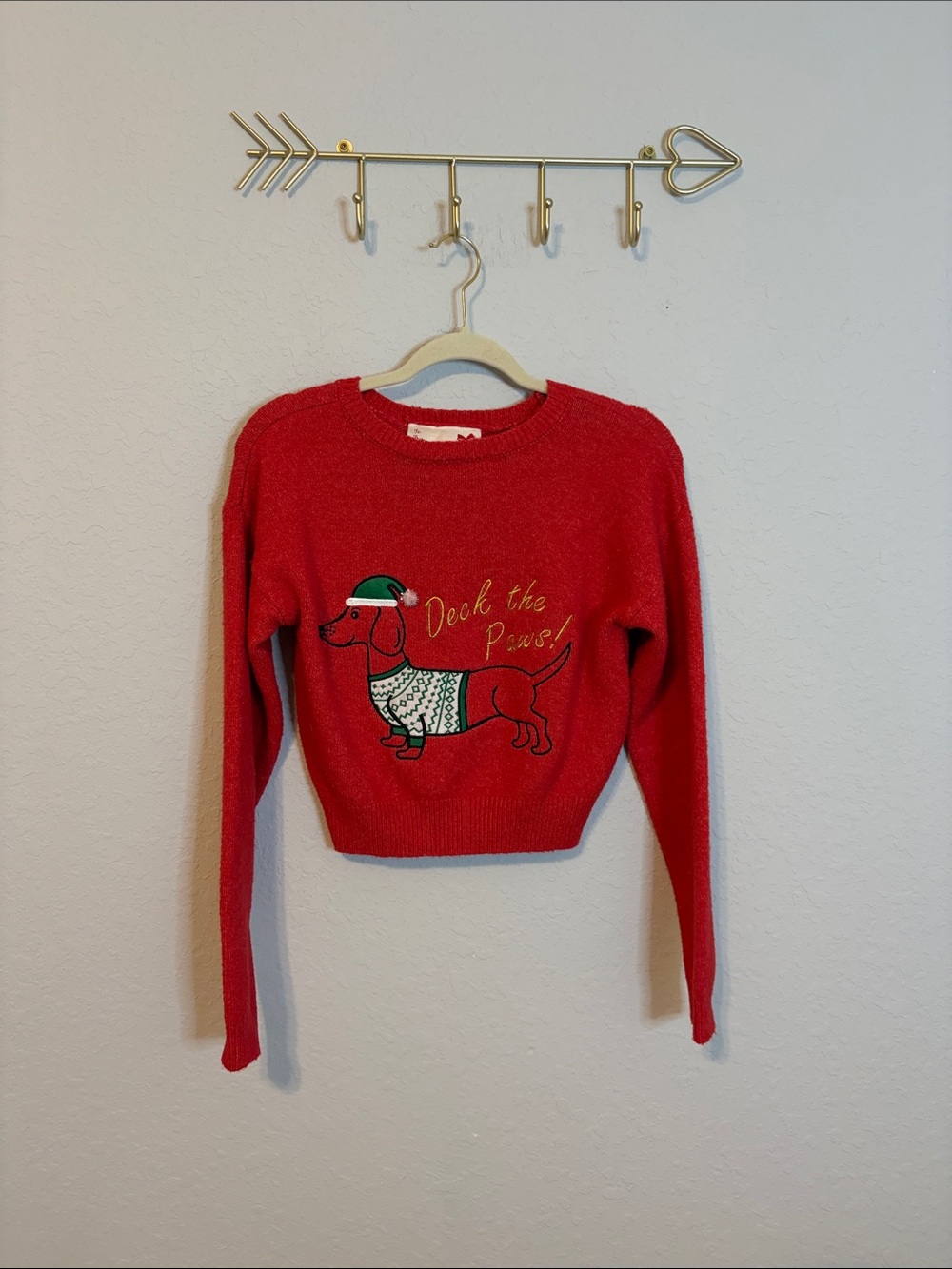 Derek Heart Christmas Dachshund “Deck the Paws!” Sweater Red Size Small